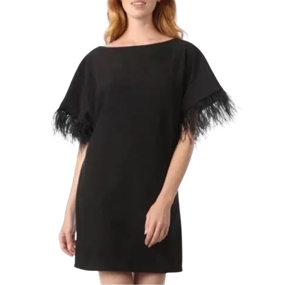 Jay Godfrey Black Feather Sleeve Mini Dress Size 6 | Budden Shift Dress NWOT - Picture 1 of 8